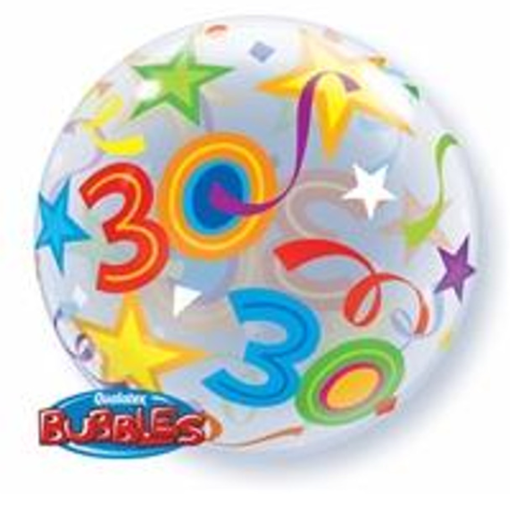 22"Q Bubble Happy Birthday Brilliant Stars, inflated #30