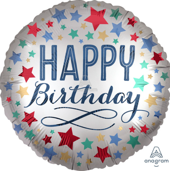 18"A Happy Birthday Satin with Stars, inflated #501