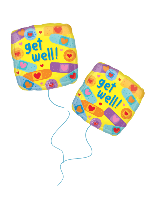 18” Get Well metallic balloon inflated.