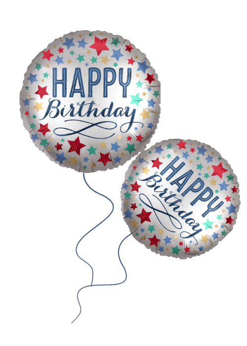 18"A Happy Birthday Satin with Stars, inflated #501